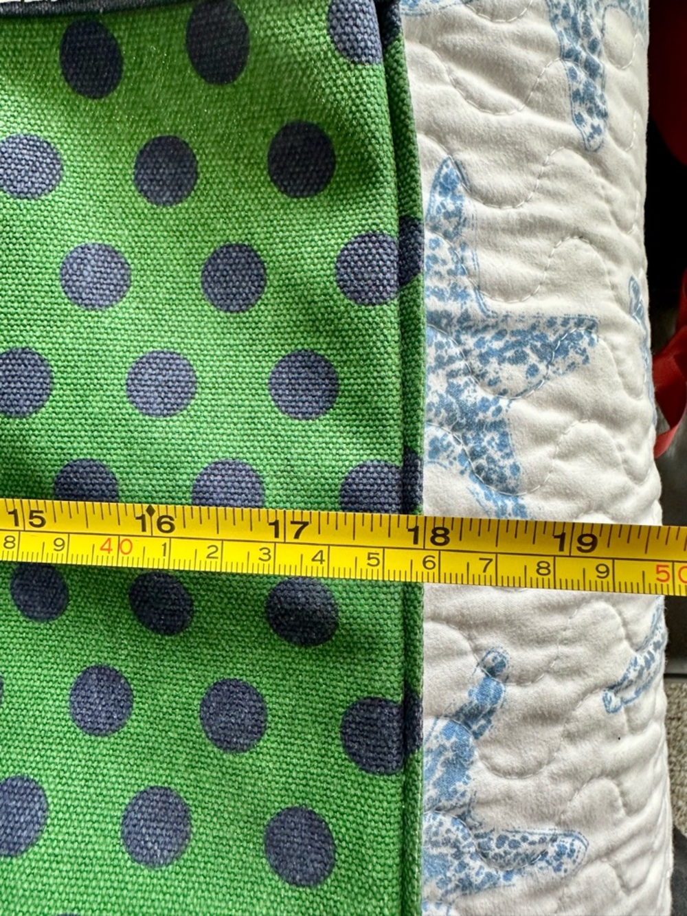 L.L. Bean Green Canvas Tote with Navy Polka Dots - Picture 4 of 6